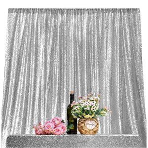 Silver Background Backdrop Curtains Drapes 4 x 8 feet Wedding Party Home Decor |